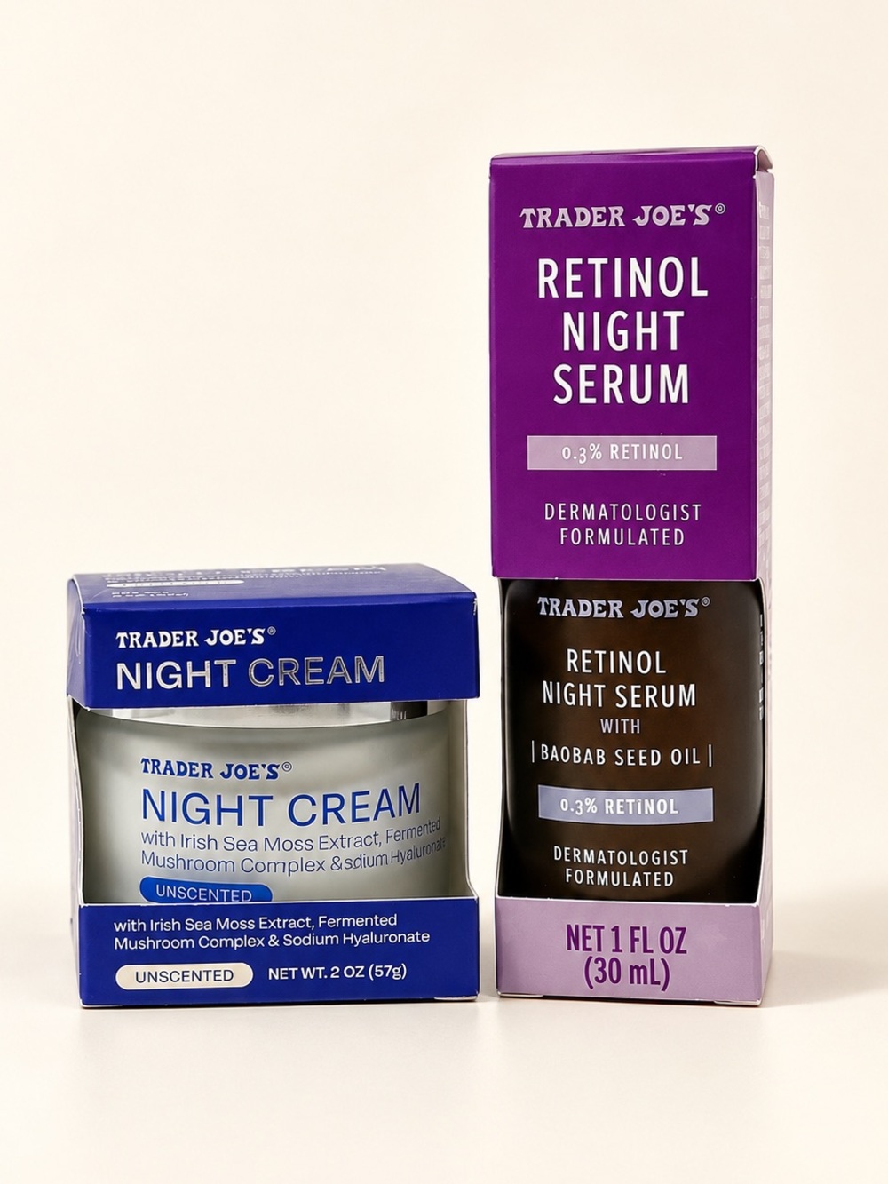 NEW • Trader Joe's • Retinol Night Serum + Night Cream Skincare Duo